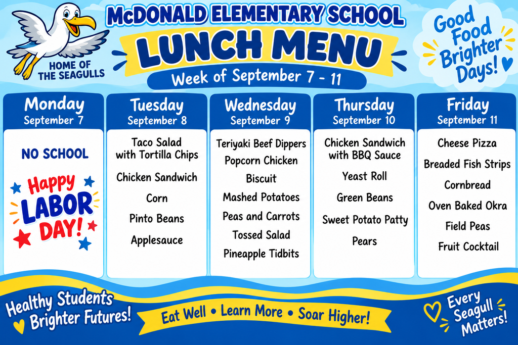 Lunch Menu for Week of September 7-11