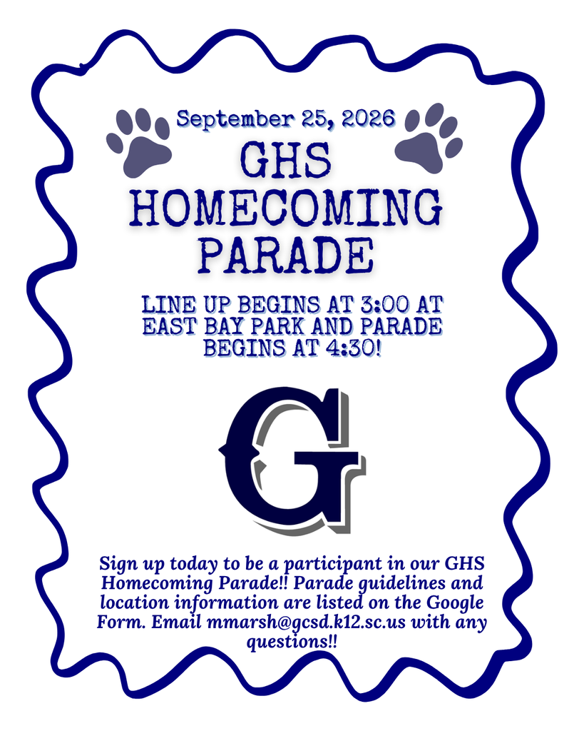 Sign up to participate in our GHS Homecoming Parade on Friday, Sept. 25, 2026, beginning at 4:30pm. Parade guidelines and location information is listed on the Google Form link:  https://forms.gle/axvyAg4anBEtvWFZ6 
