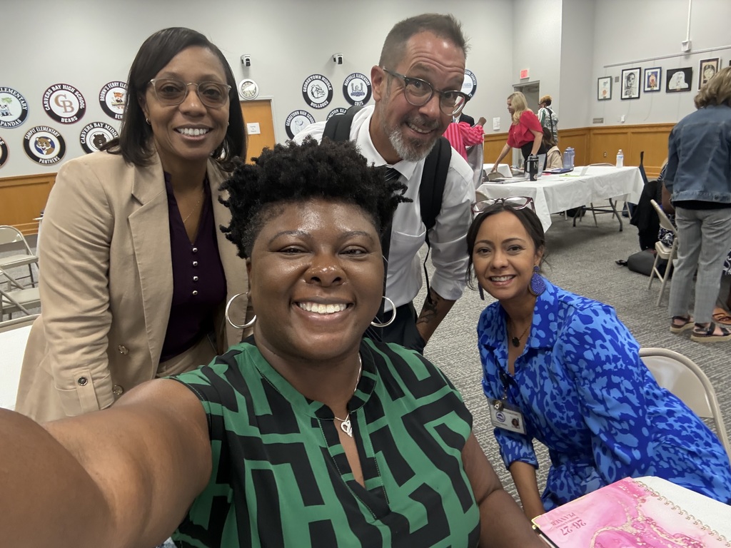 Superintendent Giles takes a selfie with Courtney Wilson (RMS), Seth Hillman (GMS), and Ashley Cameron (WES)