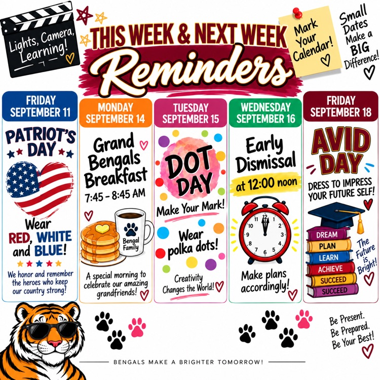 Calendar of events for the week