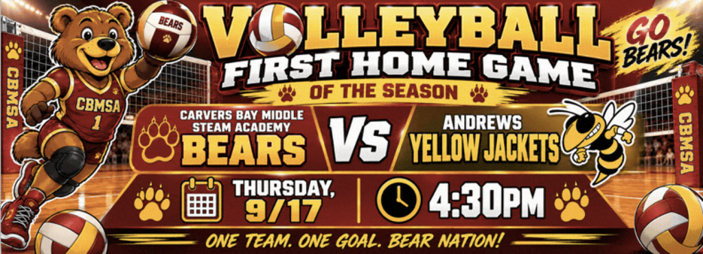 B-Team girls' First Home Volleyball game of the season! Thursday, 9/17 @ 4:30pm against Andrews Yellow Jackets!