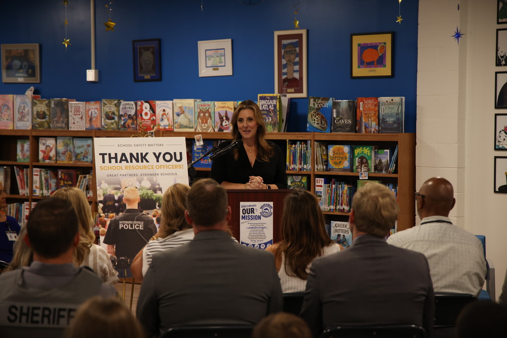 State Superintendent Ellen Weaver speaks to those in attendance at the press conference.