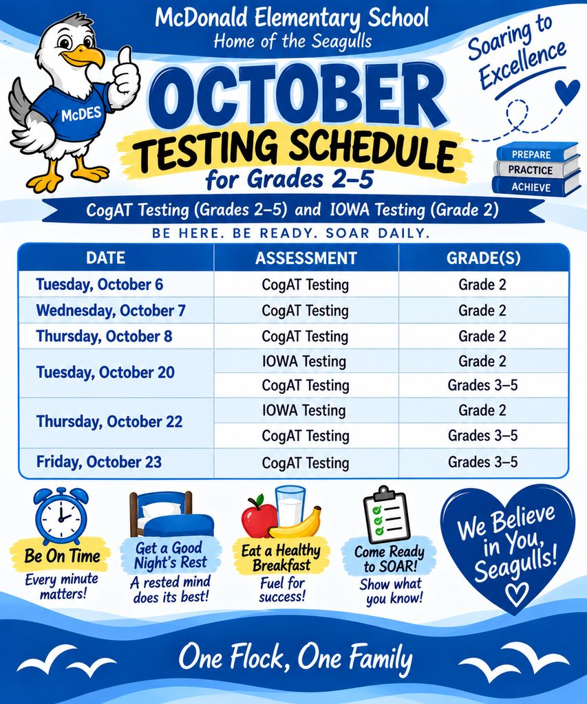 CogAT Testing and IOWA Testing for Grades 2-5 Flyer 