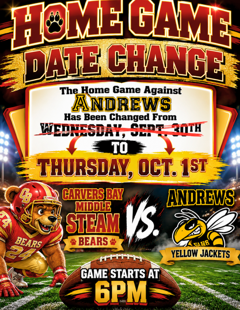 Home game against Andrews is changed from Wednesday, 9/30 to Thursday, 10/1