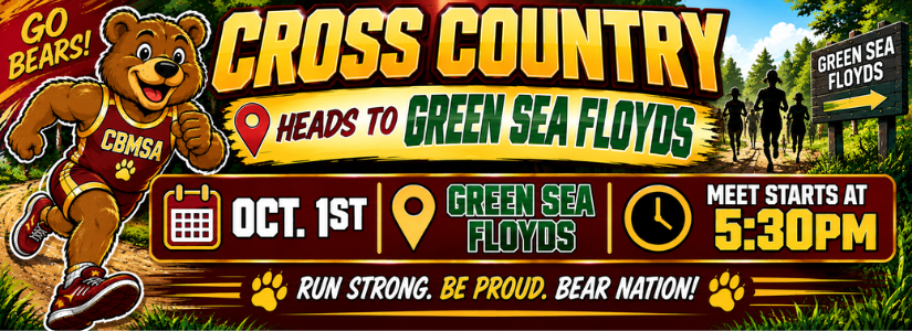 Cross Country heads to Green Sea Floyds on Thursday, October 1st. Meet starts at 5:30pm