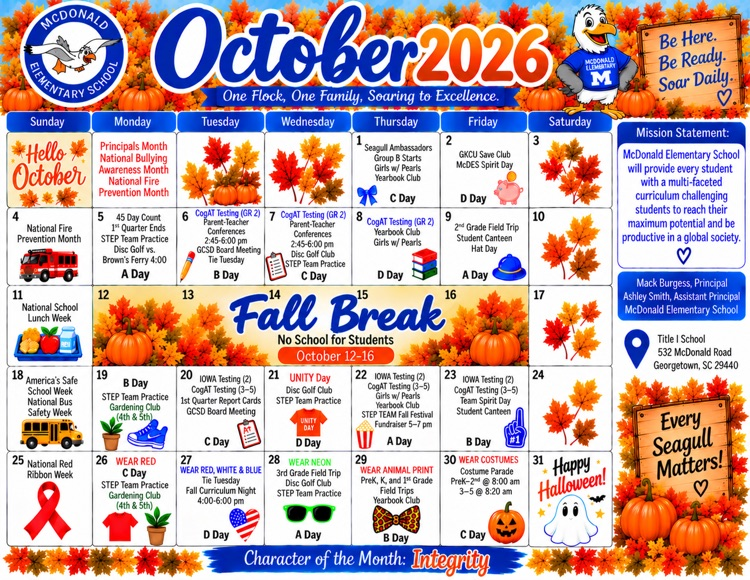 October Student Calendar