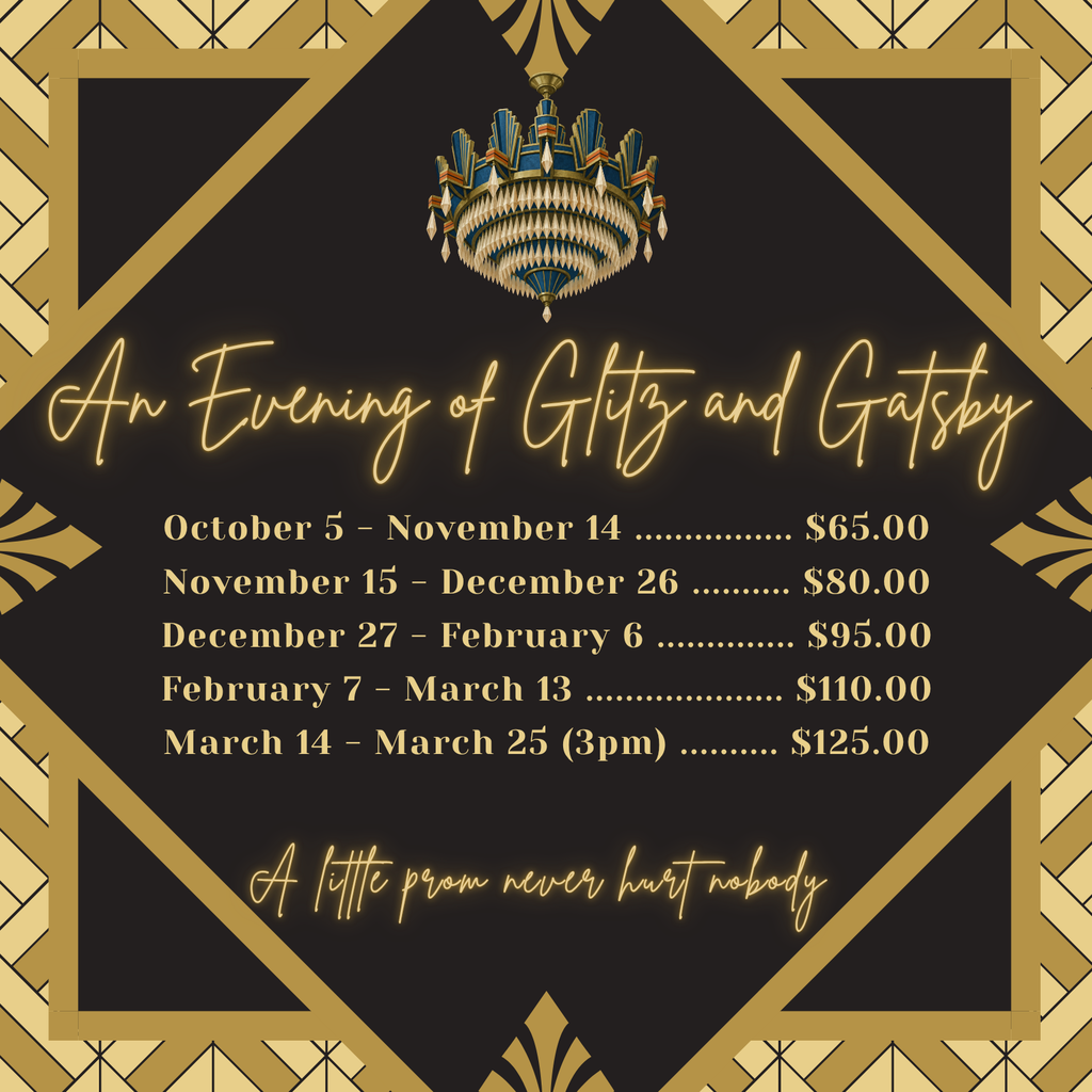 "Prom tickets go on sale next week! Please see Mrs. Marsh during first lunch in the cafeteria, or during bark time (with your teacher's approval) for your code. Guest forms will also be available when you pick up your code. Let's prom party like it's 1920!!" 