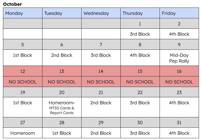 October Tribe Time Schedule