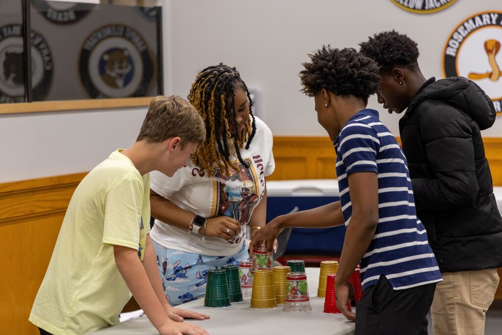 Members of the Superintendent's Student Advisory Council playing the 4-Cup Challenge