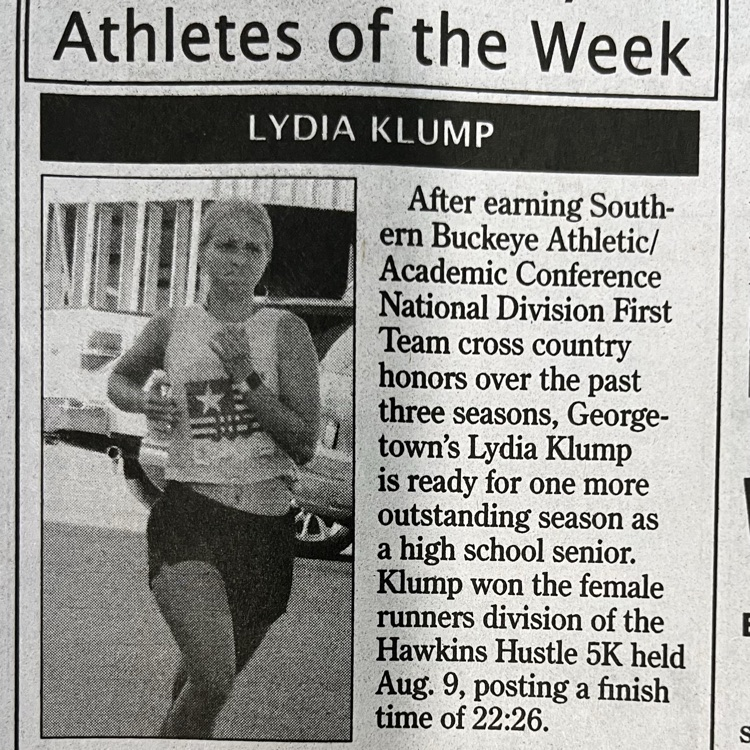 Huge congratulations to senior cross country athlete Lydia Klump for being named a Brown County Athlete of the Week! 