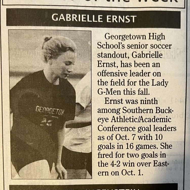 Congratulations to Gabrielle Ernst for being named a Brown County Athlete of the Week! 🌟Ernst is ALSO up for the Cincinnati Enquirer (small school girls soccer) Athlete of the Week!