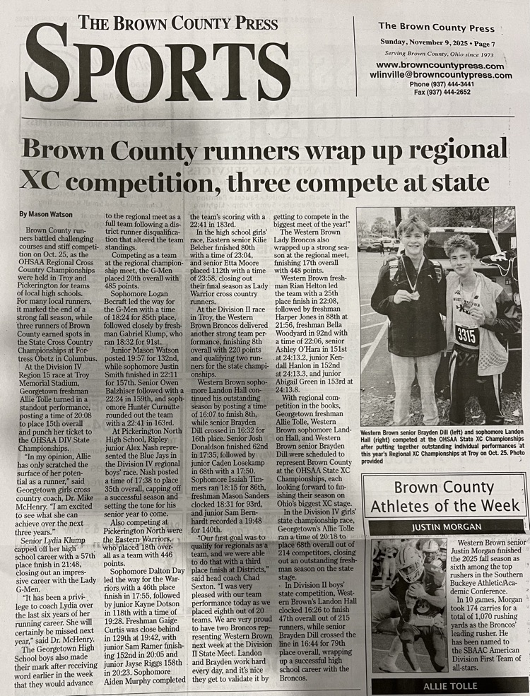 More cool cross country news! 🌟Congrats to Allie Tolle for being named a Brown County Athlete of the Week!