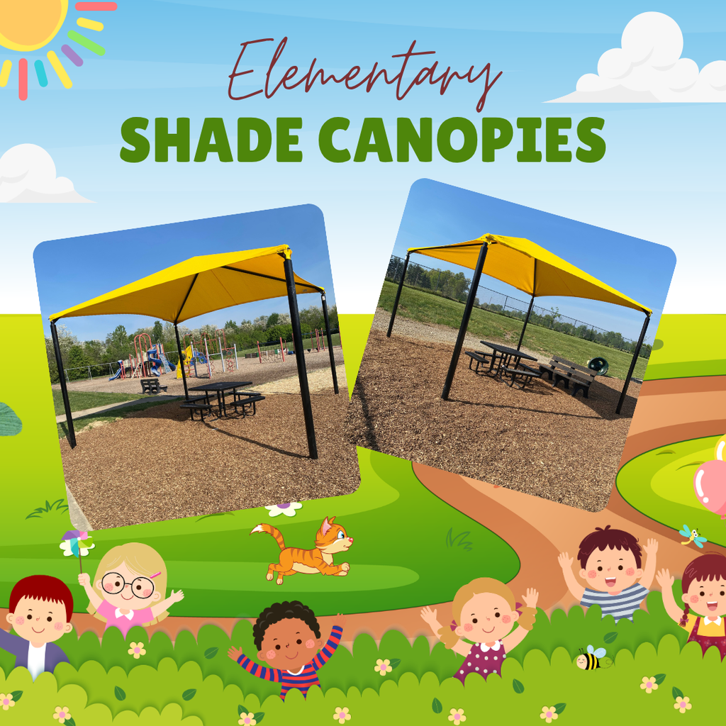 Images of the new shade canopies on the Elementary playgrounds