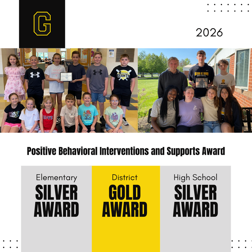 Image of students holding Silver PBIS awards from last night's Exceptional Achievement Awards ceremony. The Elementary and High School buildings both earned silver, while the District received the gold award.