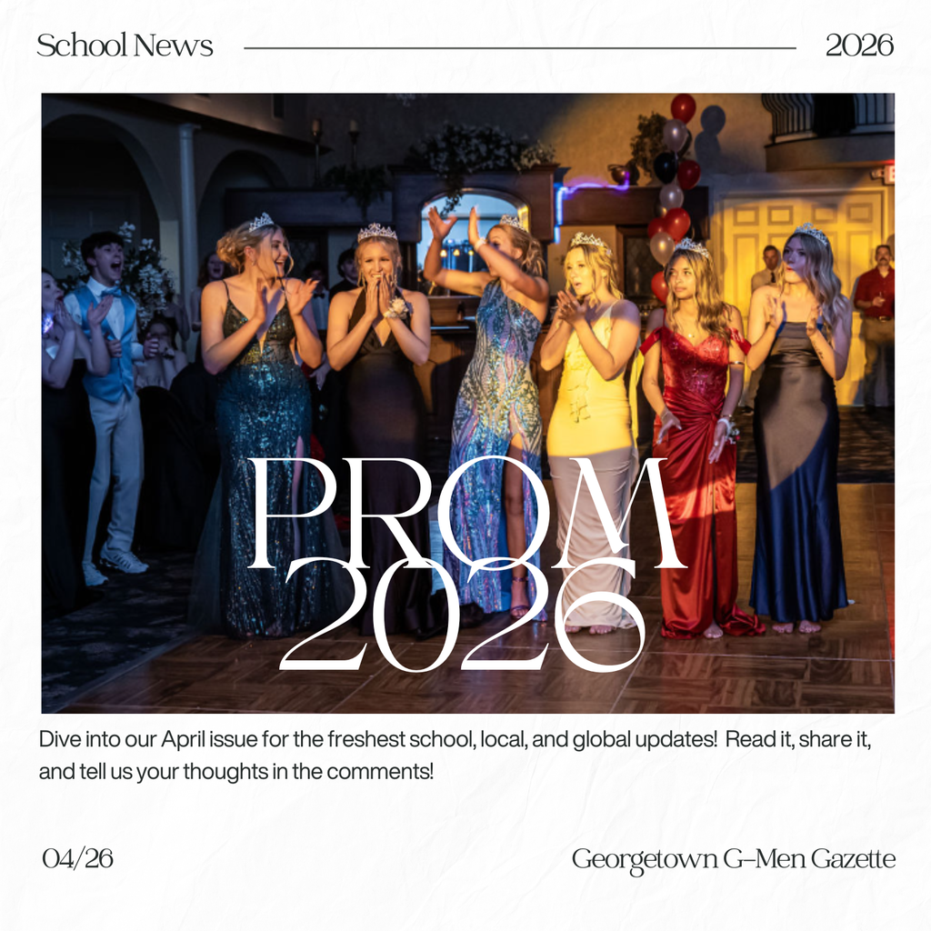 Image of the front page of the Georgetown G-Men Gazette featuring the Prom queen candidates.