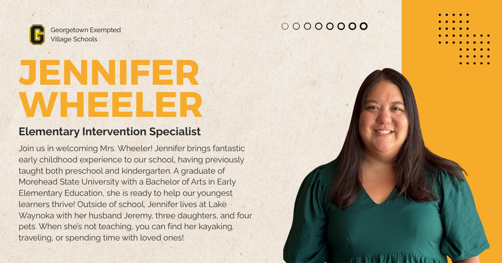 Join us in welcoming Mrs. Wheeler! Jennifer brings fantastic early childhood experience to our school, having previously taught both preschool and kindergarten. A graduate of Morehead State University with a Bachelor of Arts in Early Elementary Education, she is ready to help our youngest learners thrive! Outside of school, Jennifer lives at Lake Waynoka with her husband Jeremy, three daughters, and four pets. When she’s not teaching, you can find her kayaking, traveling, or spending time with loved ones!