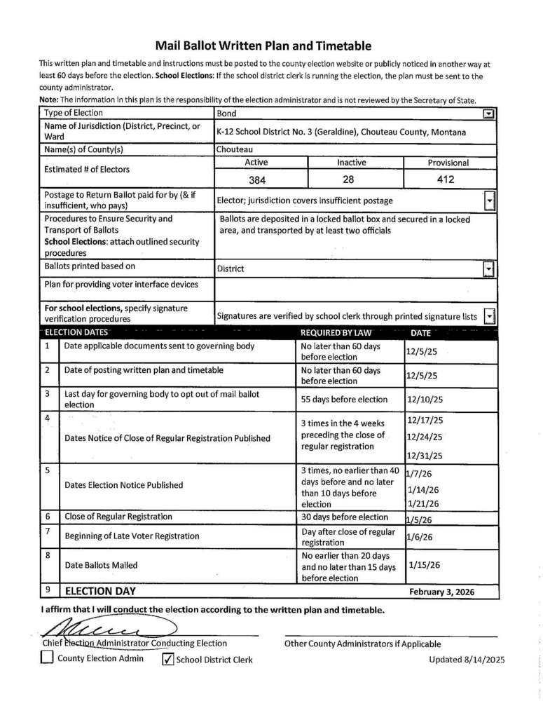 Mail Ballot Written Plan and Timetable
