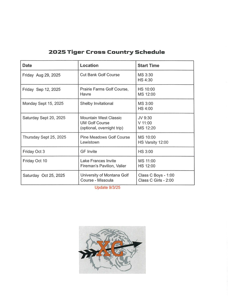Tiger Cross Country 2025