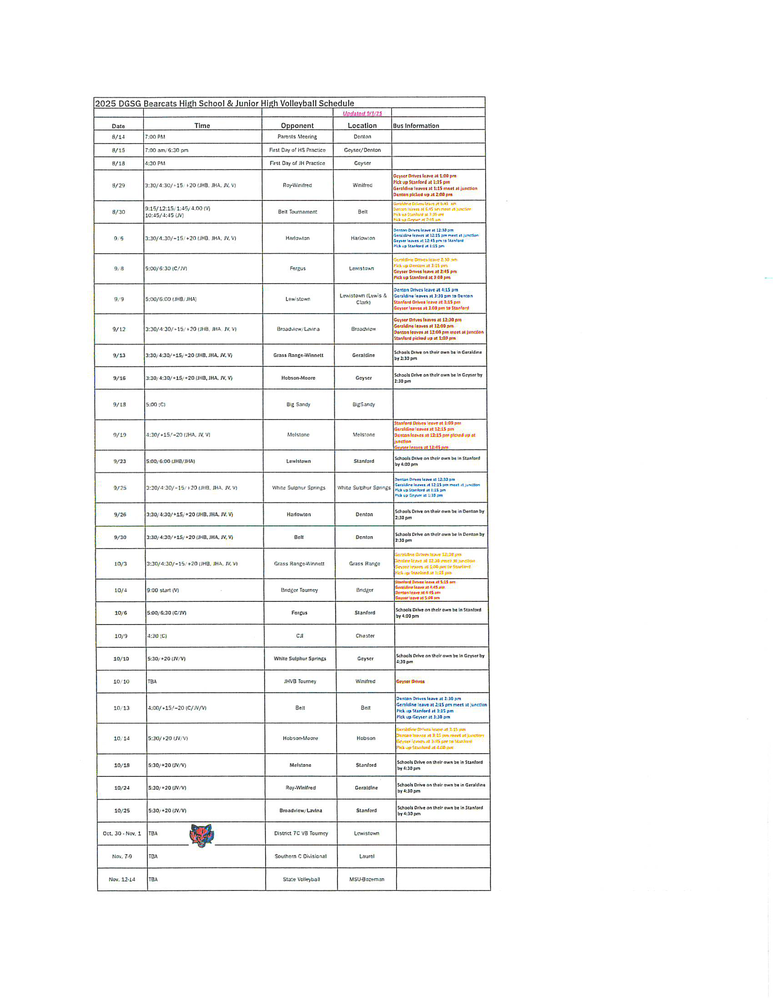 2025 Volleyball Schedule 