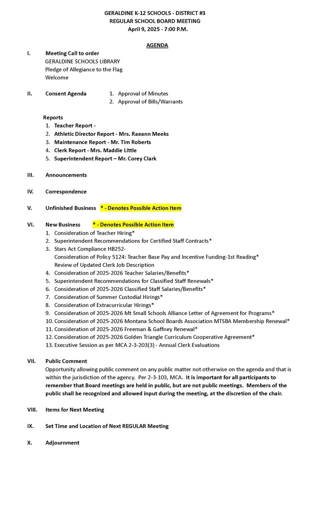 Board Meeting Agenda