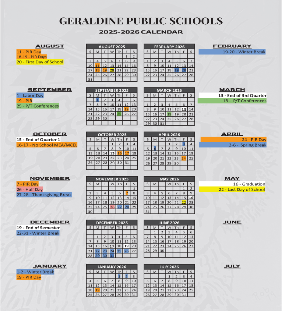 2025-2026 Geraldine School Calendar 