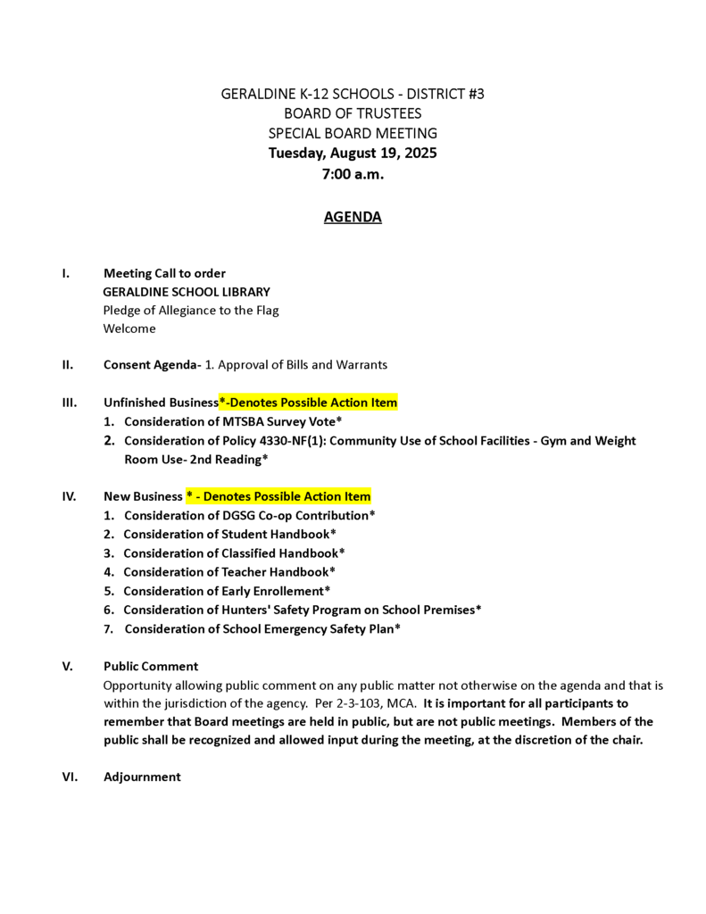 Board Meeting Agenda