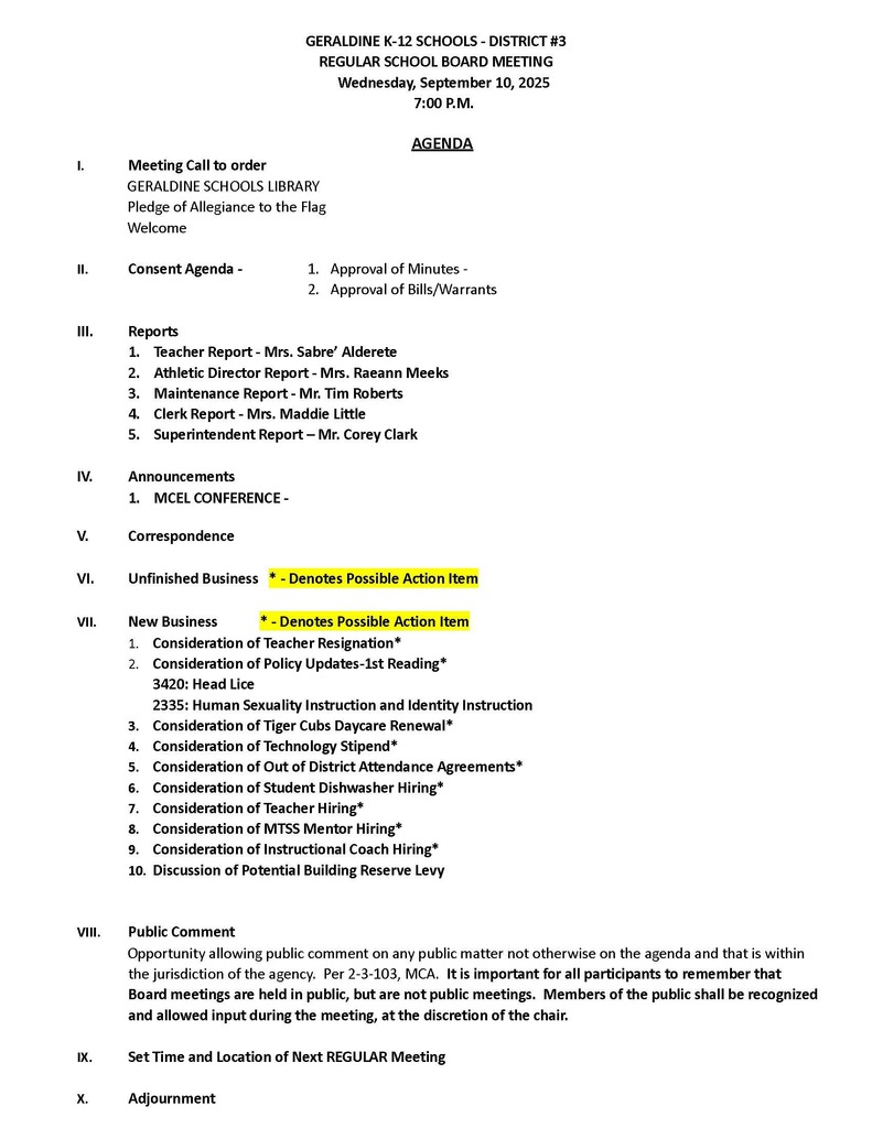 Regular Board Meeting September 10, 2025