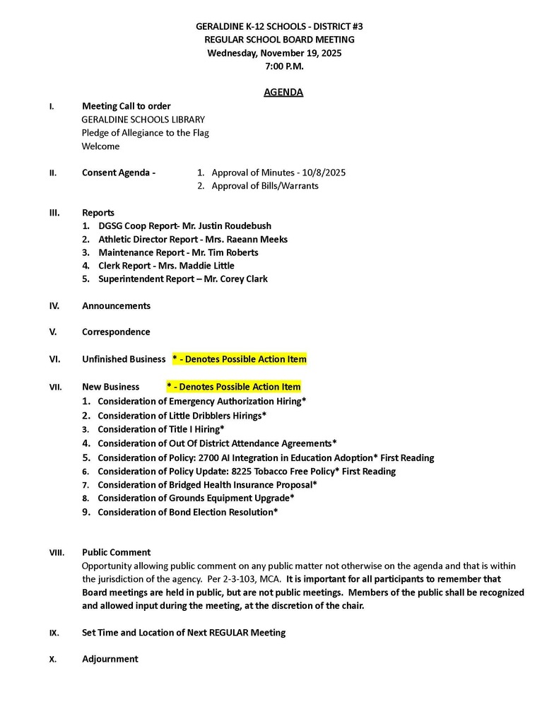 Board Meeting Agenda