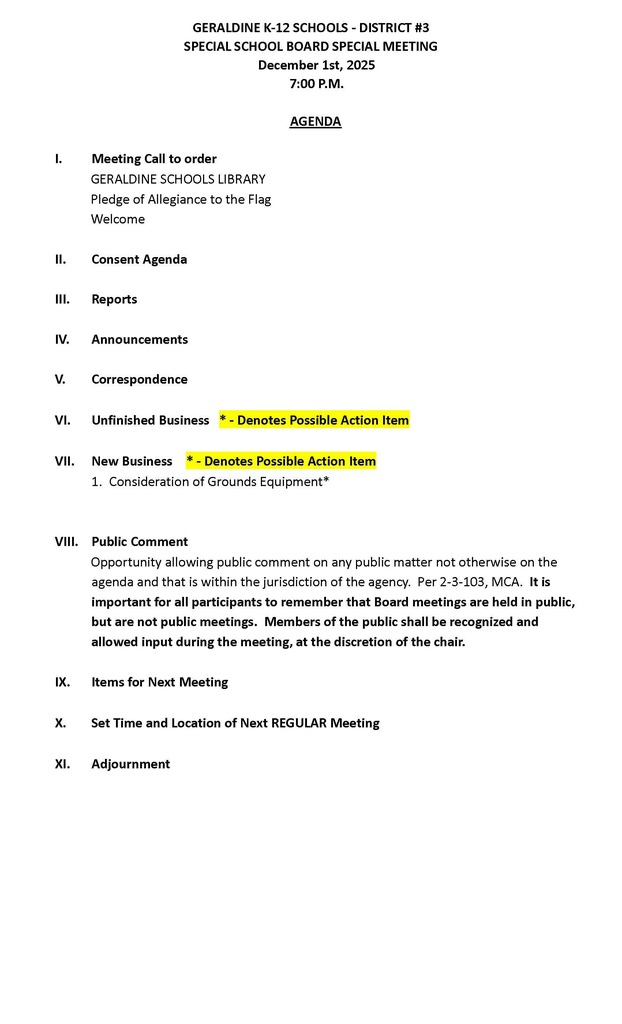 Special School Board Meeting