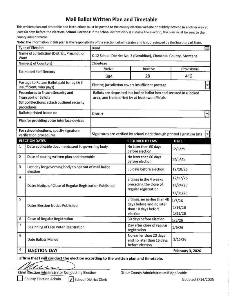 Mail Ballot Written Plan and Timetable