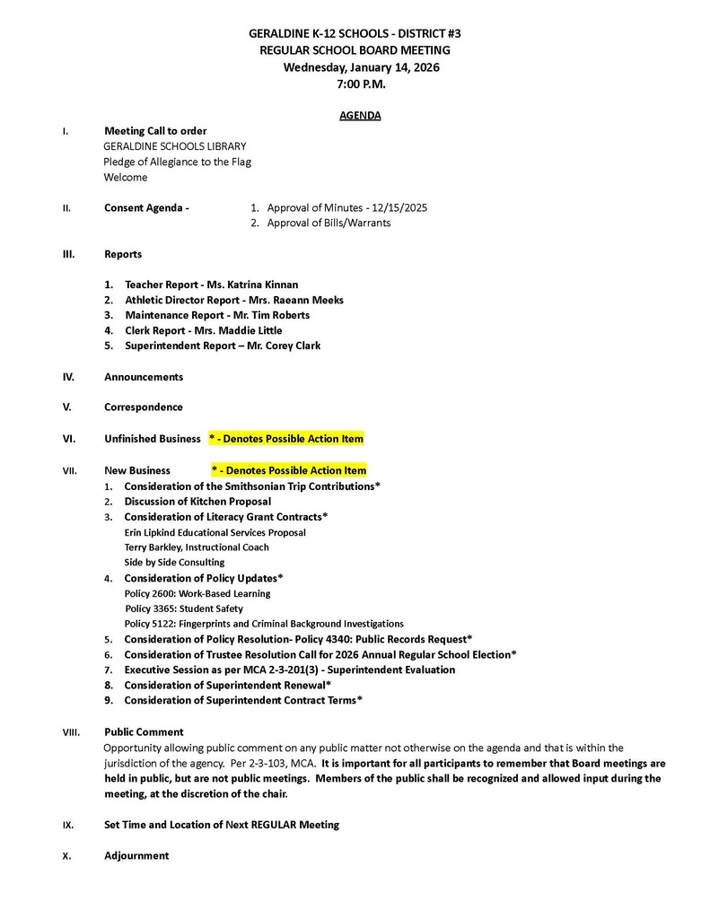 January 2026 Regular Board Meeting 