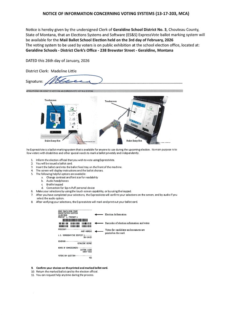 Notice of Information Concerning Voting Systems