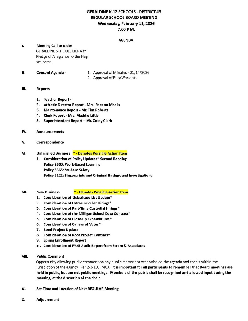 Regular Board Meeting February 11, 2026
