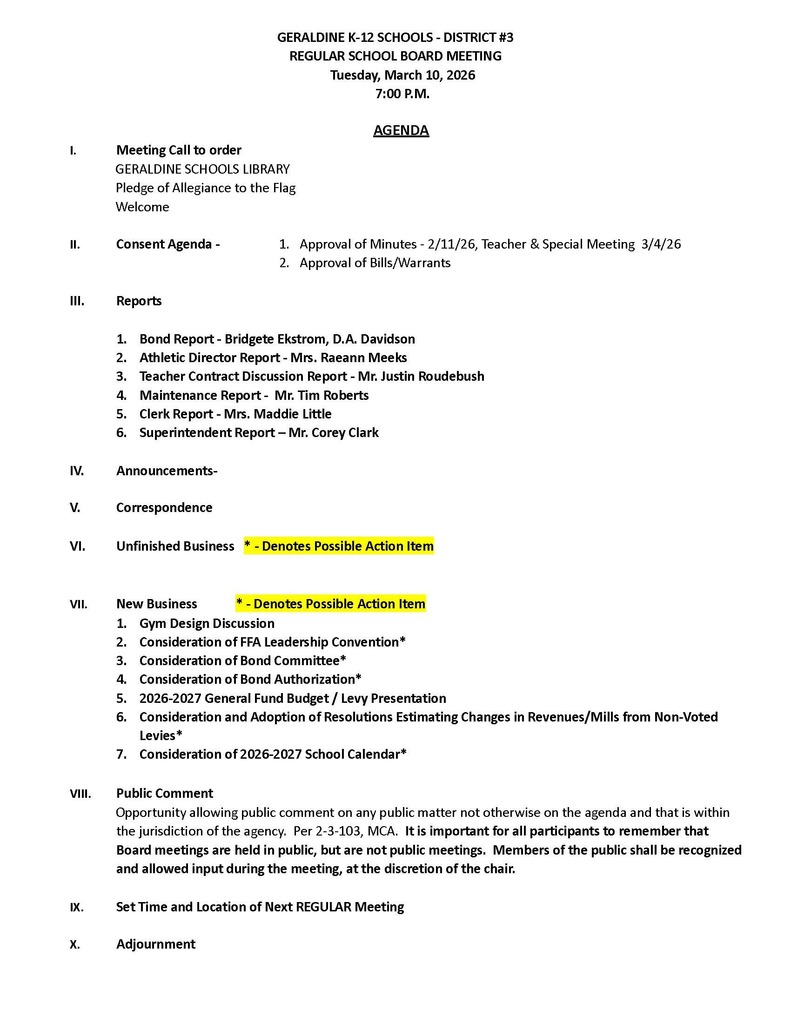 Regular Board Meeting March 10,  2026