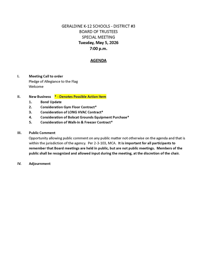 Special Board Meeting May 5,  2026