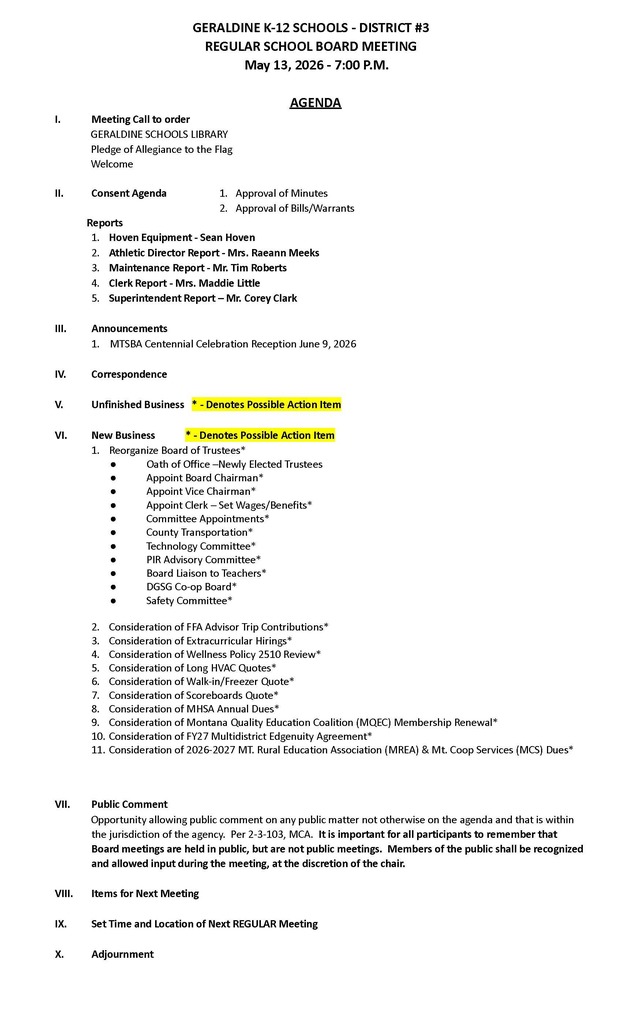 Regular Board Meeting May 13, 2026