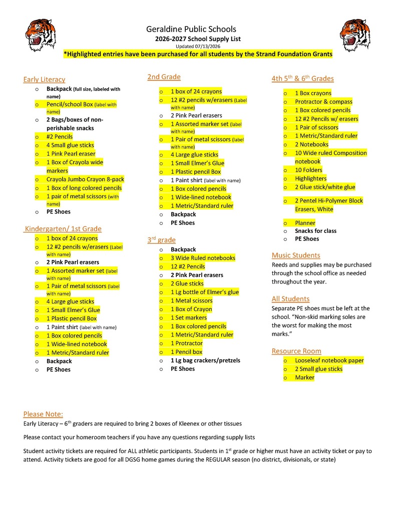 School Supply List