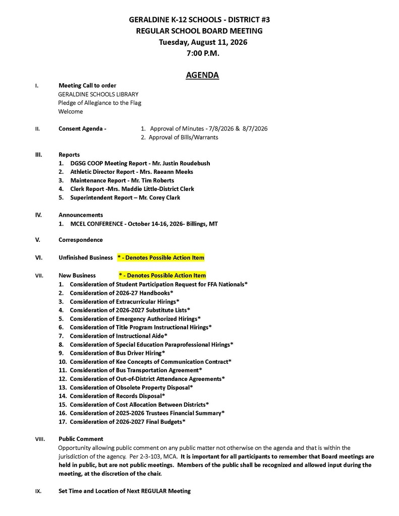 August 11, 2026 Regular Board Meeting 