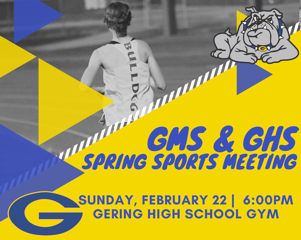 GMS and GHS spring sports graphic with bulldog runner