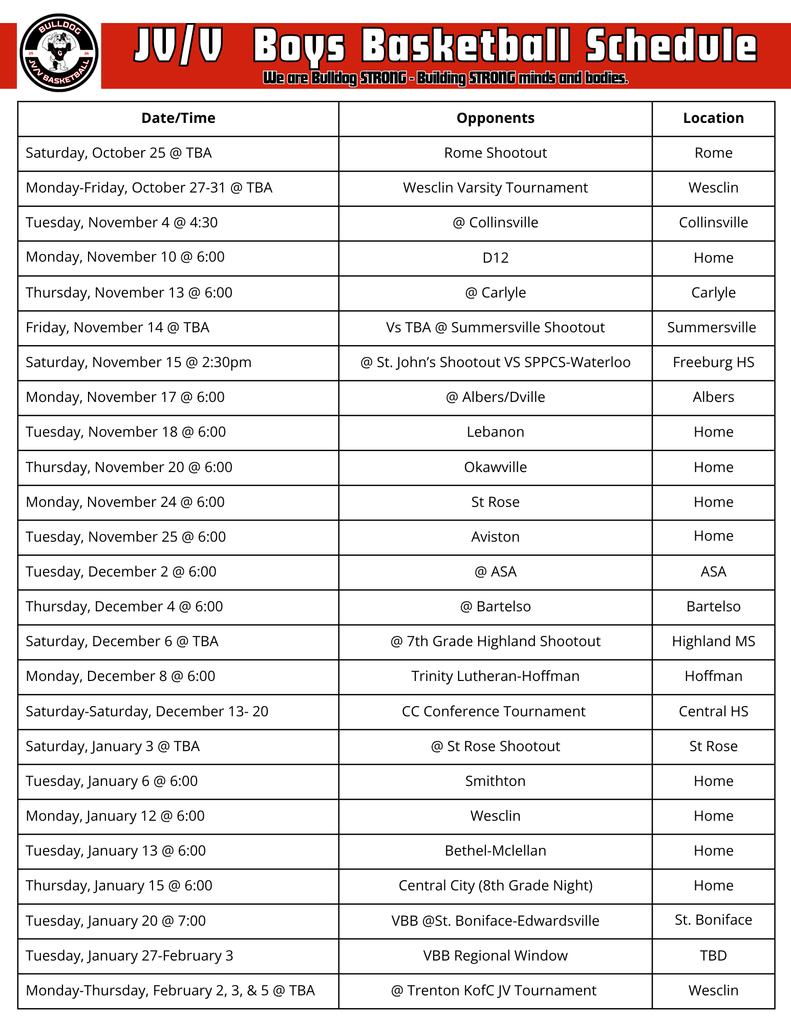 JV/V BB Schedule