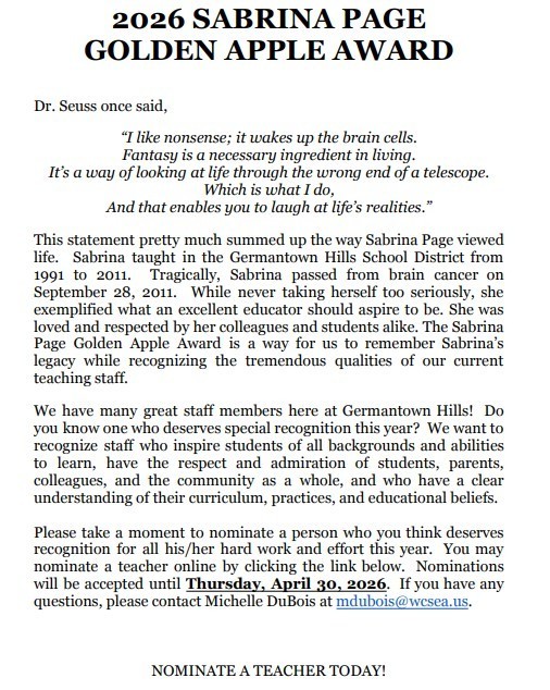 Sabrina Page Golden Apple Award