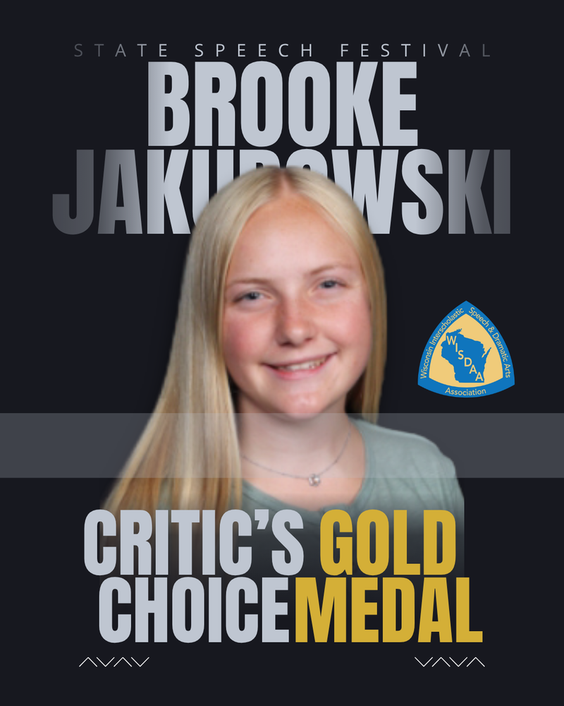 Brooke Jakubowski earns Critic's Choice Gold medal for State Speech Festival