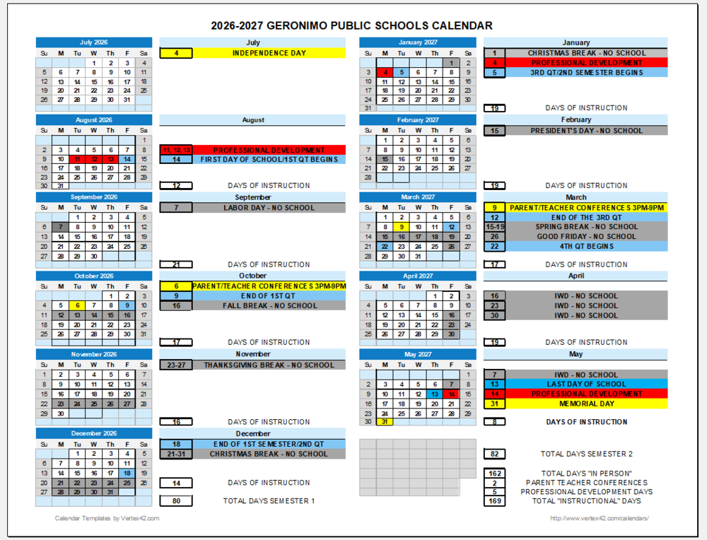 2026-2027 school calendar