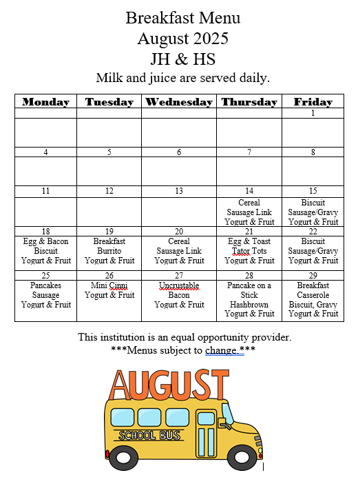 august 2025 breakfast menu