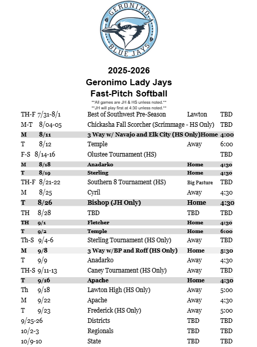 8/13/25 softball schedule