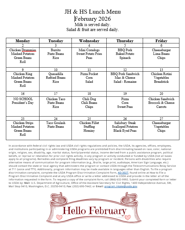 feb lunch menu