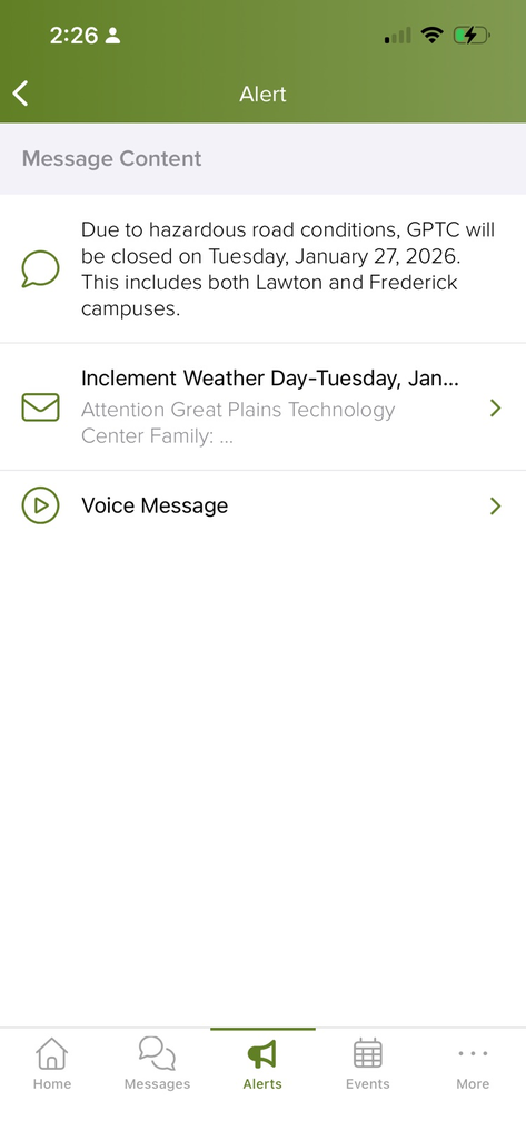 GPTC closed on Tuesday Jan 27