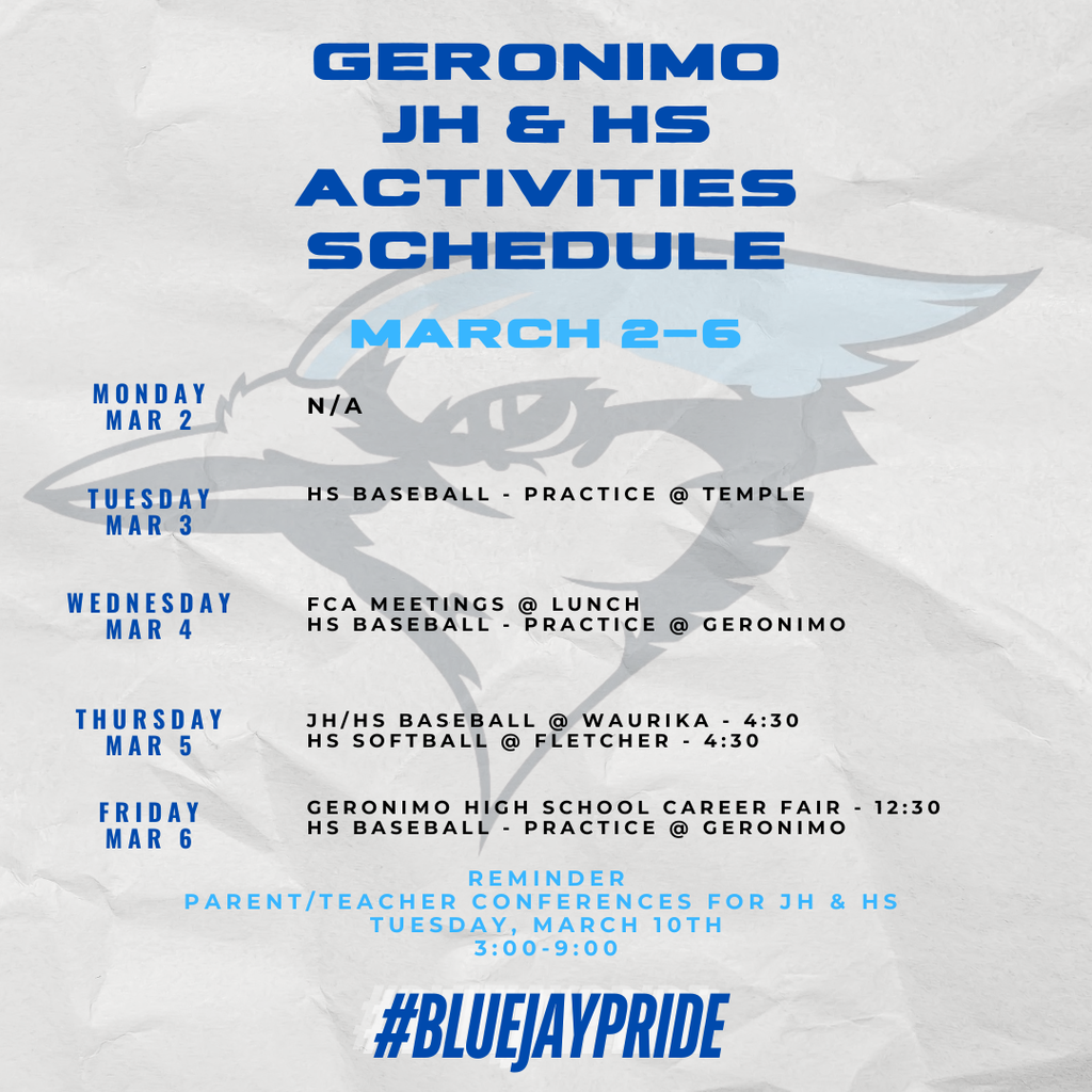 activities at jh & hs for this week