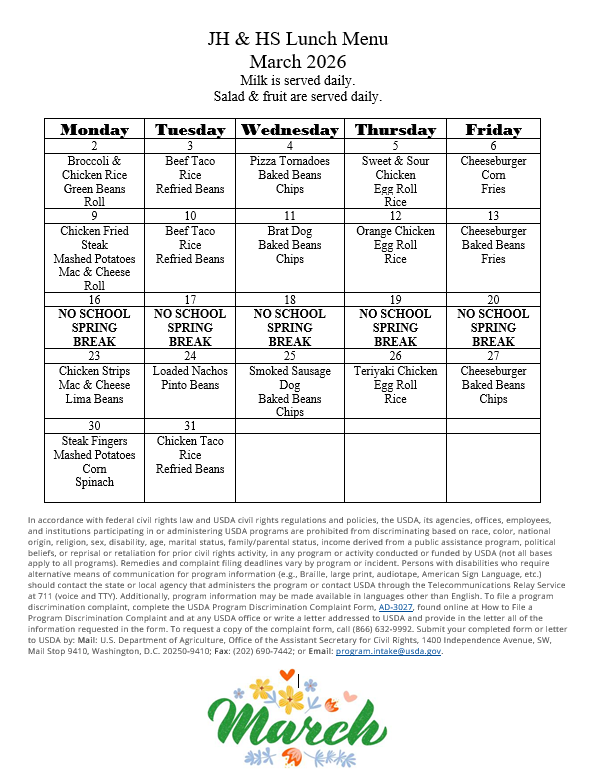 jh hs lunch menu