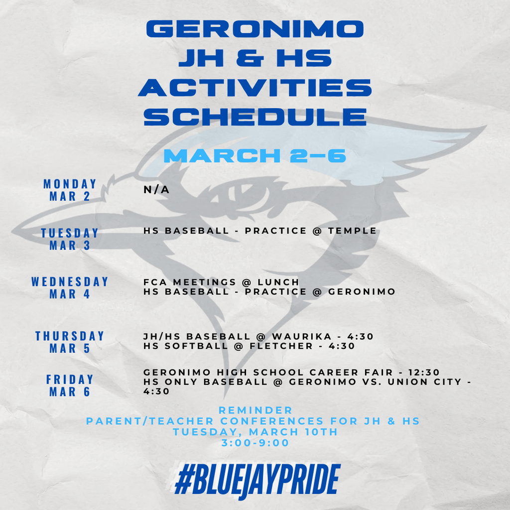 activities at jh & hs for this week